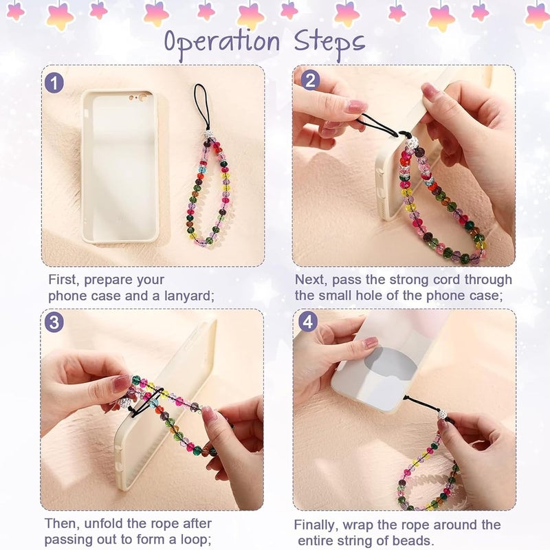 Fiada 6 Pcs Phone Charm Wrist Strap Lanyard Beaded Cell Phone Bracelet Crystal Charm Bling Camera Strap Wrist Sparkling Short Hand Wristlet Beads Lanyard Chain Keychain String for Women(Various Color) - Image 4
